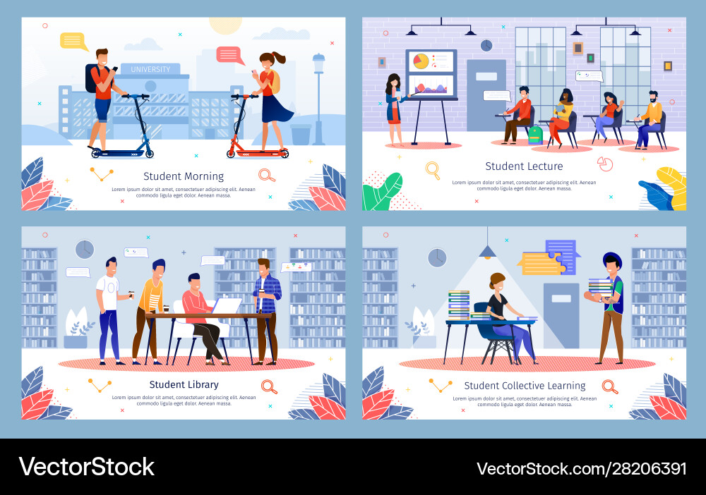 College daily routine banners set Royalty Free Vector Image