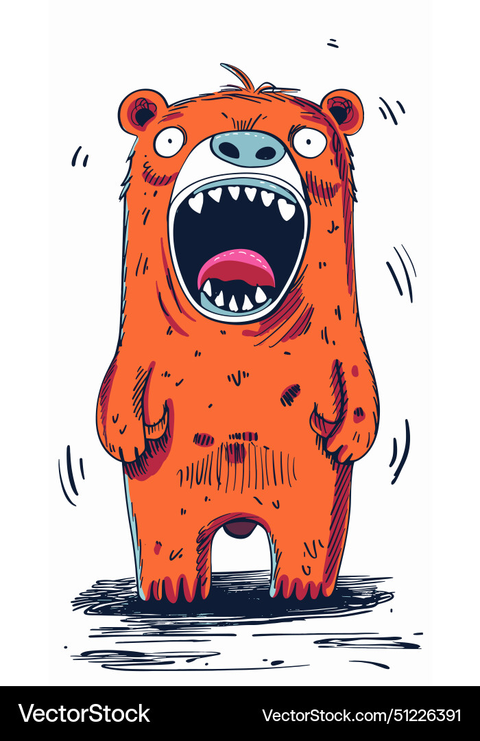 Orange cartoon bear standing startled shaking Vector Image