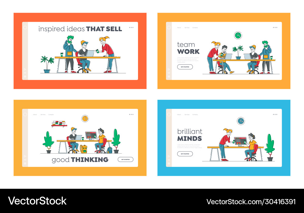Team project development teamwork process landing vector image