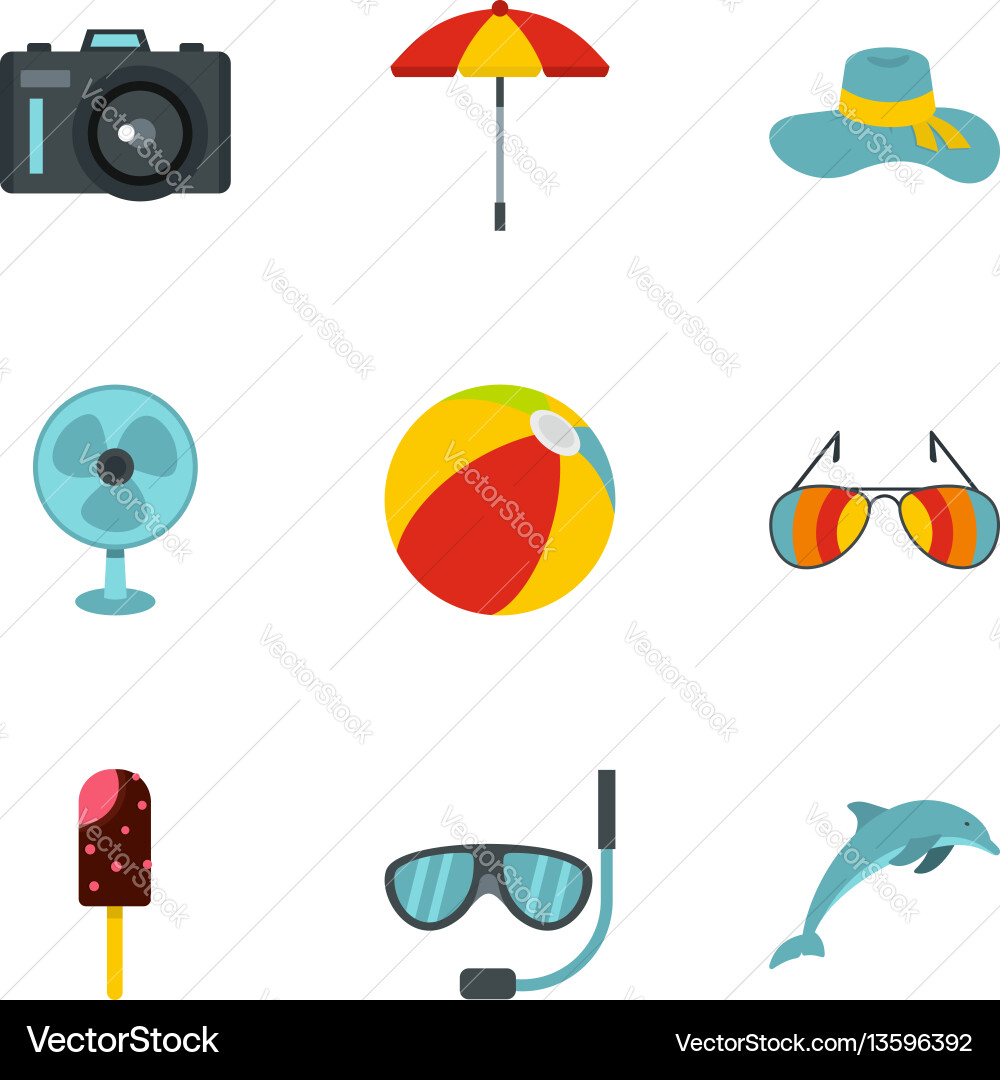 Elements of beach rest and activity icons set Elements of beach rest and activity icons set vector image