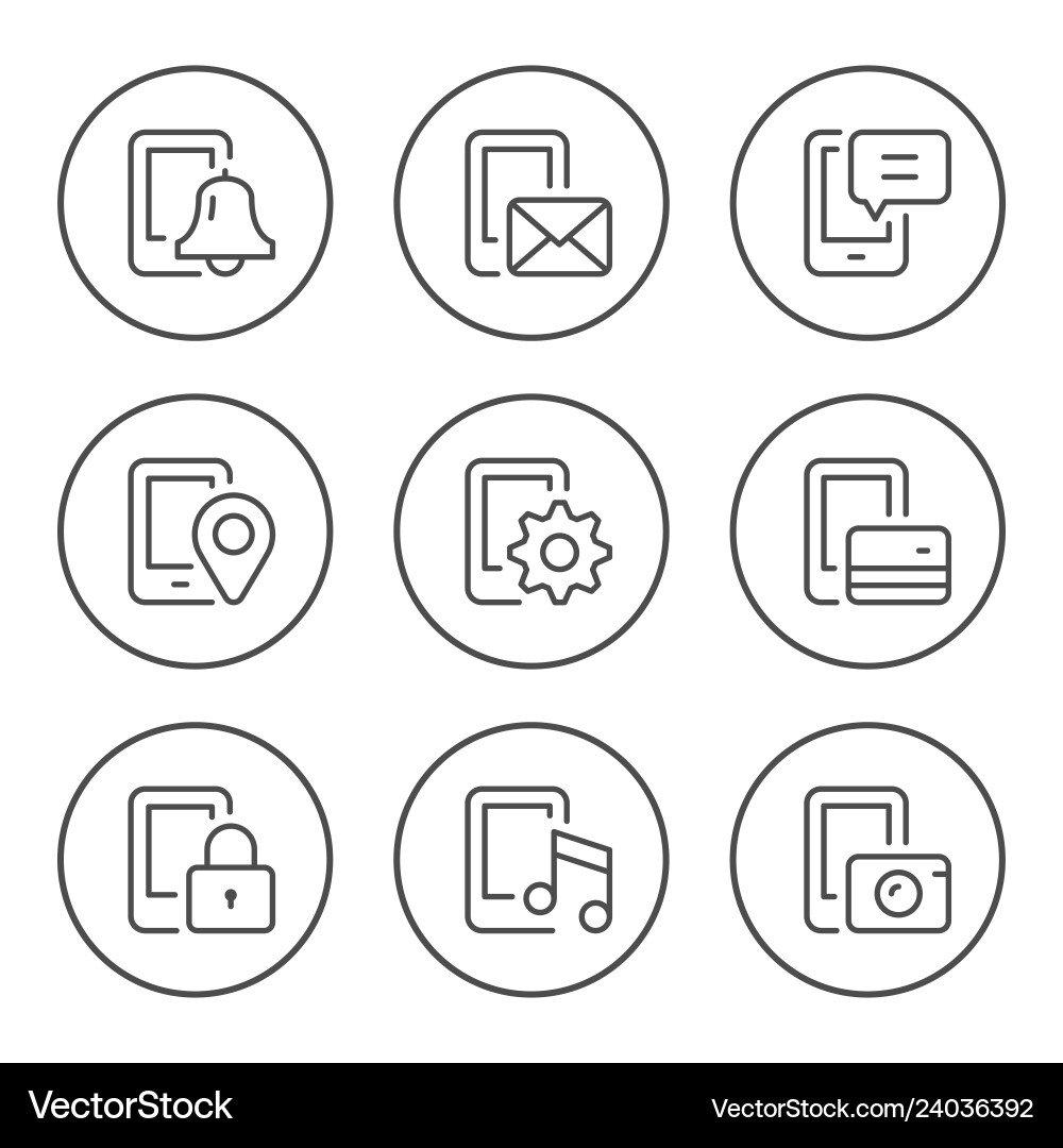 Set round line icons of mobile phone functions Set round line icons of mobile phone functions vector image
