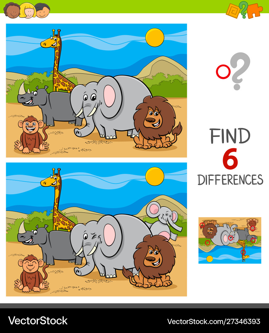 Differences game with safari animal characters Differences game with safari animal characters vector image