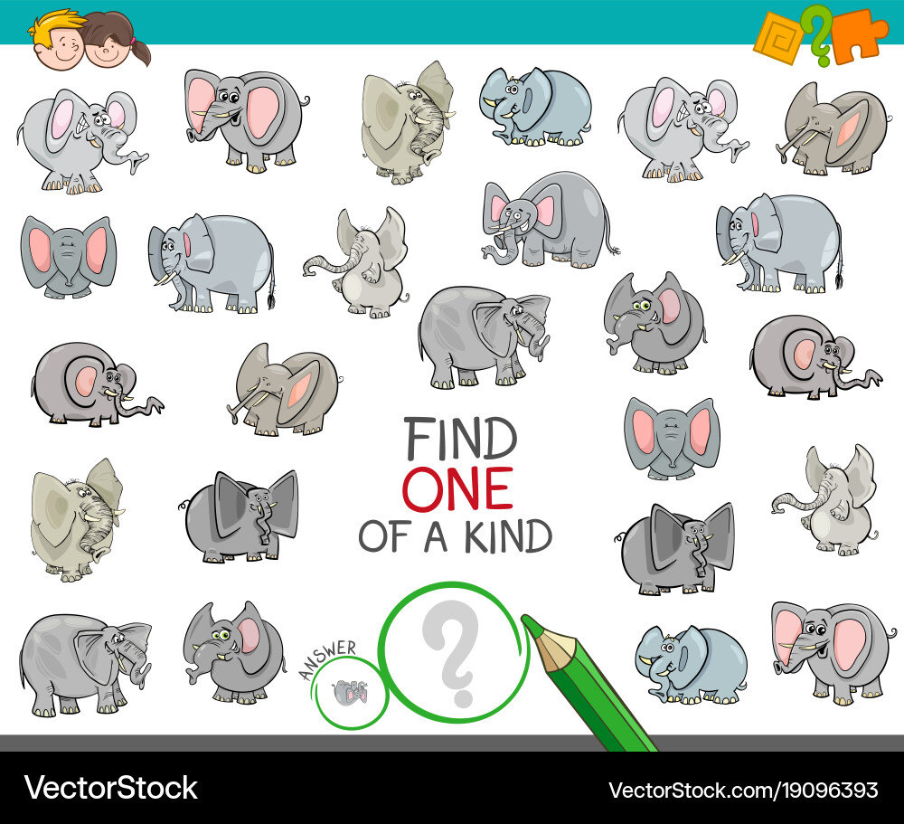 Find one of a kind with elephant characters vector image