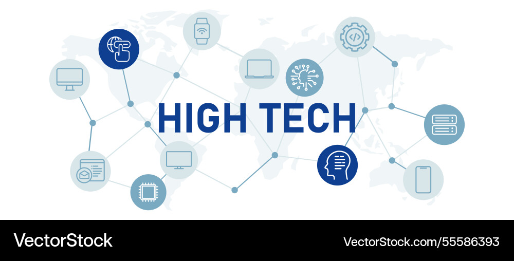 High tech icon set with computer Vector Image