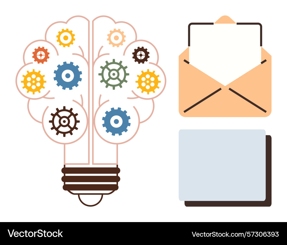 Lightbulb gears with envelope and document Vector Image
