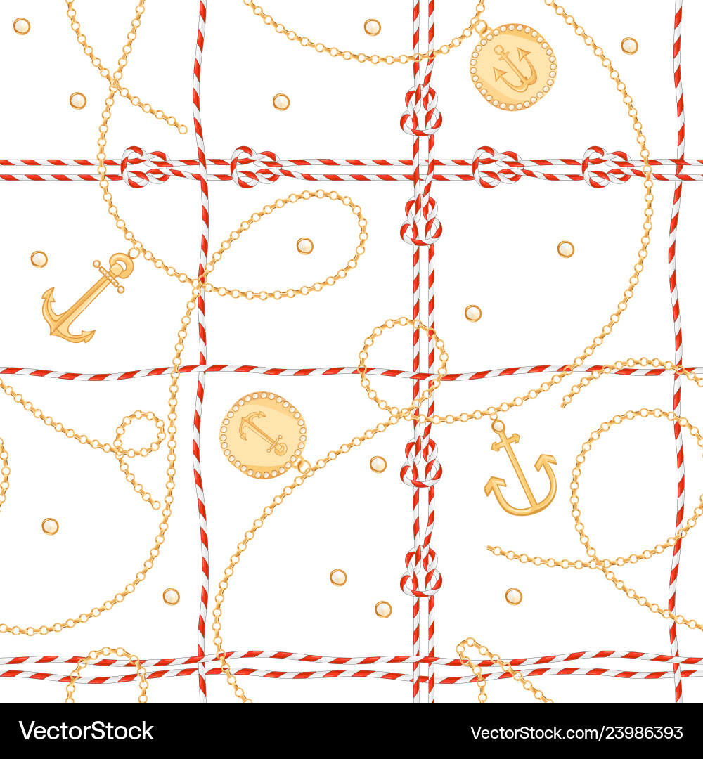 Nautical seamless pattern marine rope knots chains