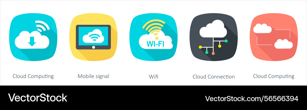 A set of 5 communication icons as cloud computing A set of 5 communication icons as cloud computing vector image