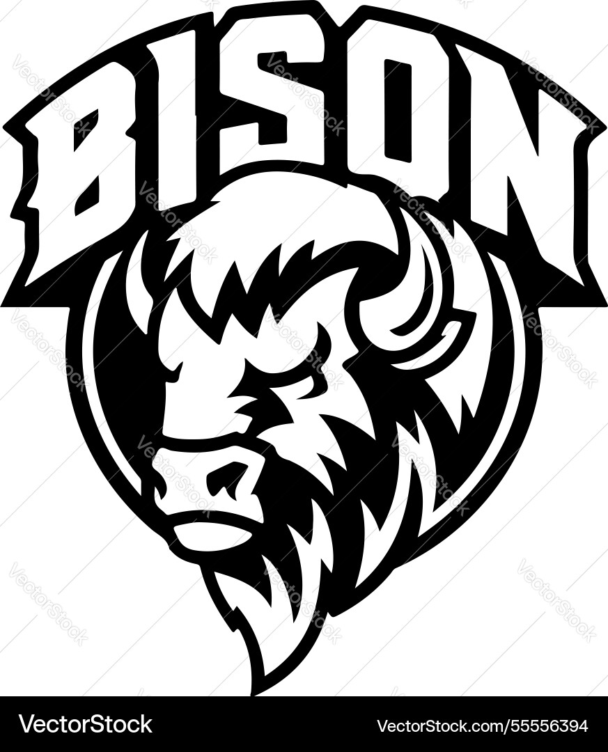 Bison head in monochrome style logo Bison head in monochrome style logo Vector Image
