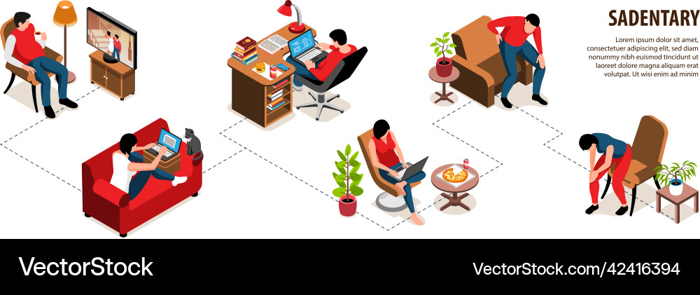 Isometric sedentary people infographics Isometric sedentary people infographics vektorbild