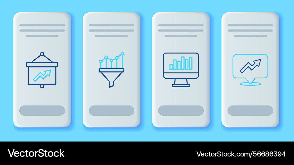 Set line sales funnel with chart monitor graph Set line sales funnel with chart monitor graph vector image