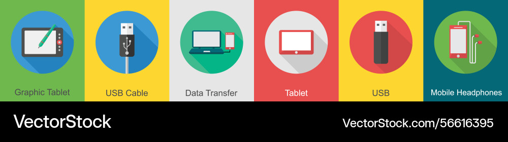 A set of 6 computer and hardware icons as graphic vector image
