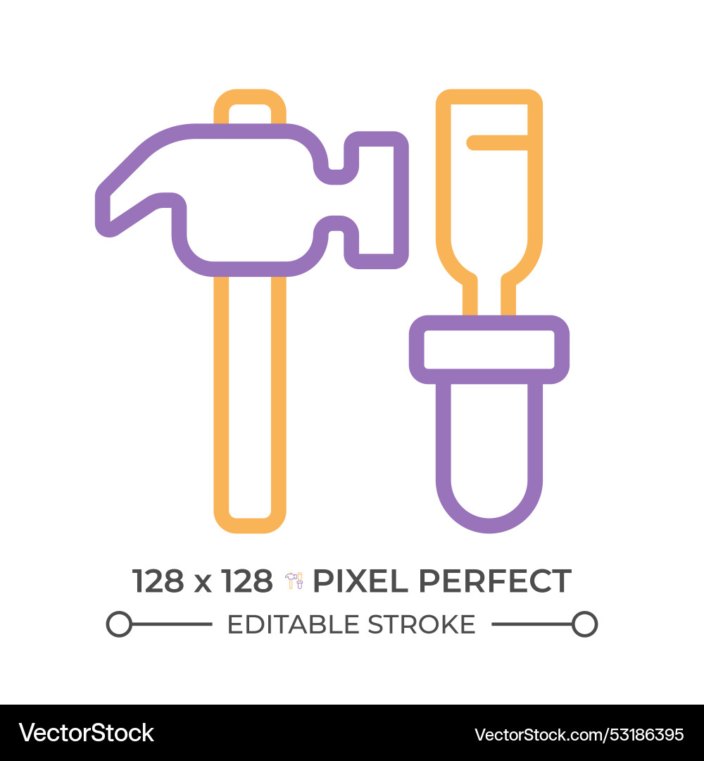 Hammer and chisel two color line icon Hammer and chisel two color line icon vector image
