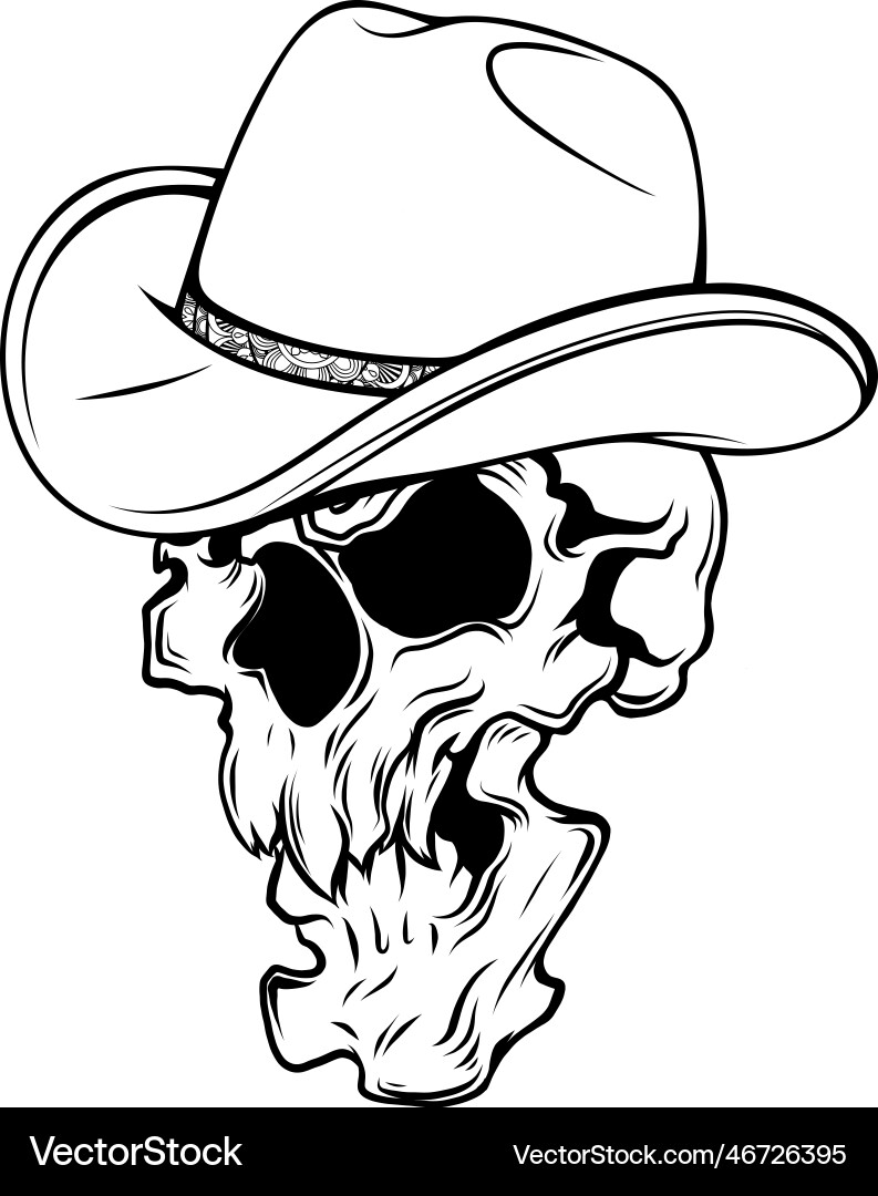 Monochrome Cowboy Skull Vector Image