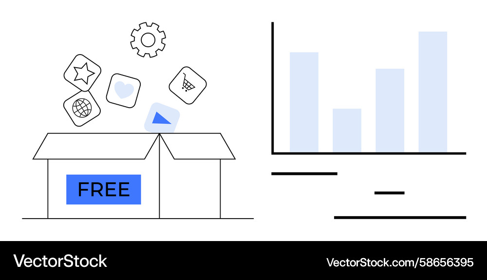 Open box releasing app icons with chart indicating Vector Image
