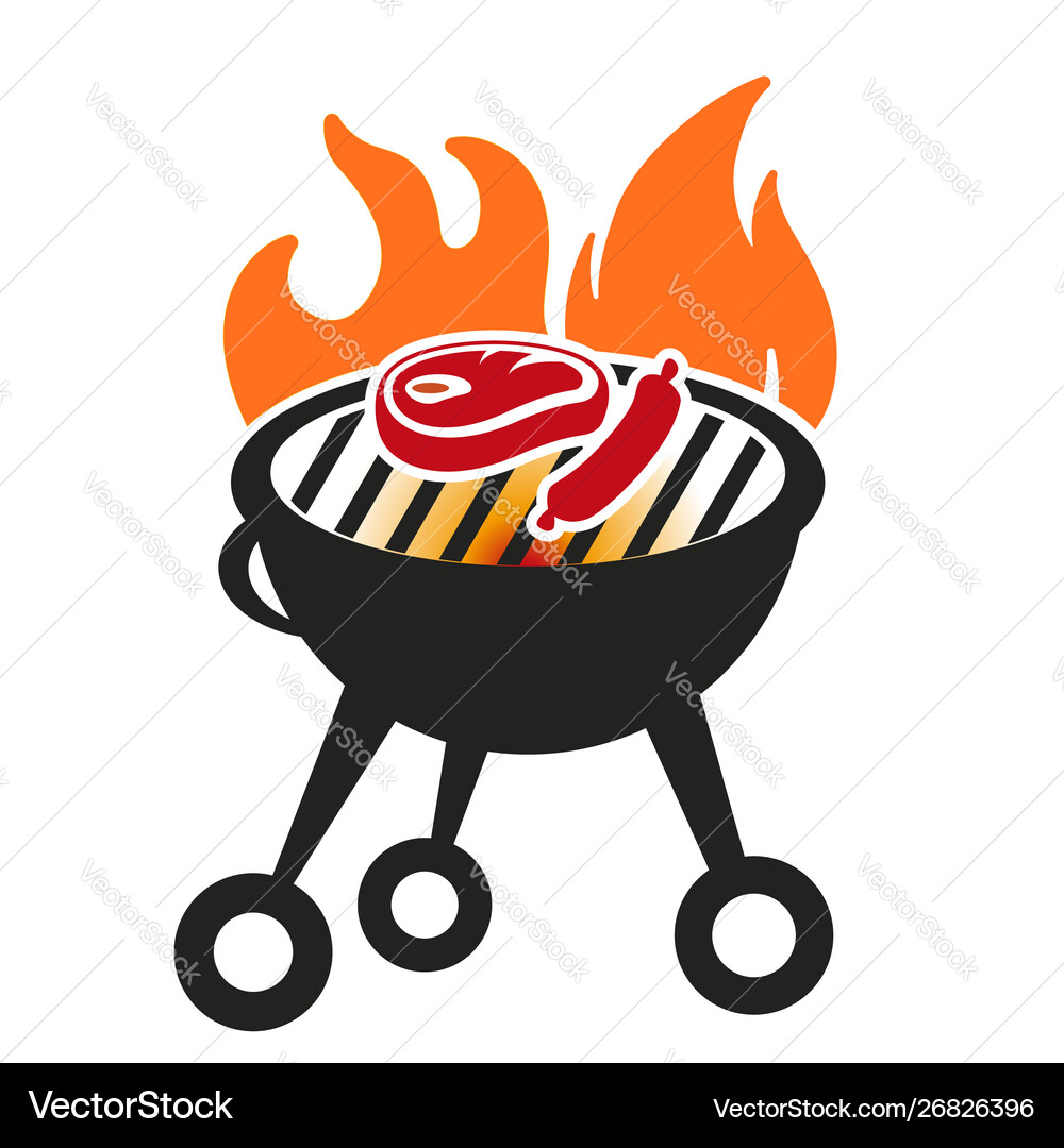 Barbecue icon with meat and fire simple flat – Royalty-Free Vector |  VectorStock, image size:1000x1080