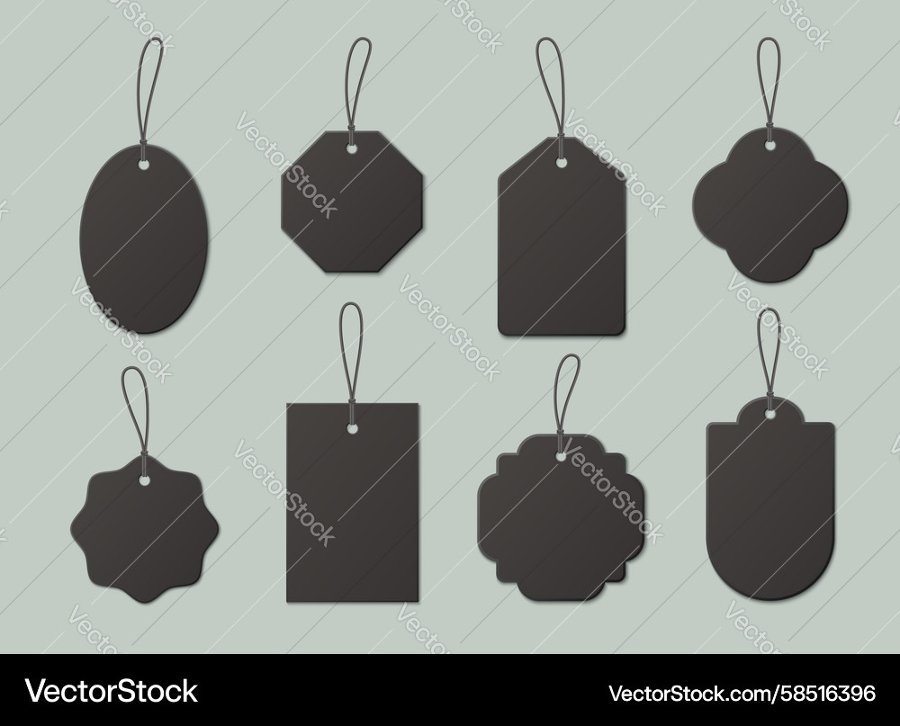 Black Price Tags with String Attachments Vector Image