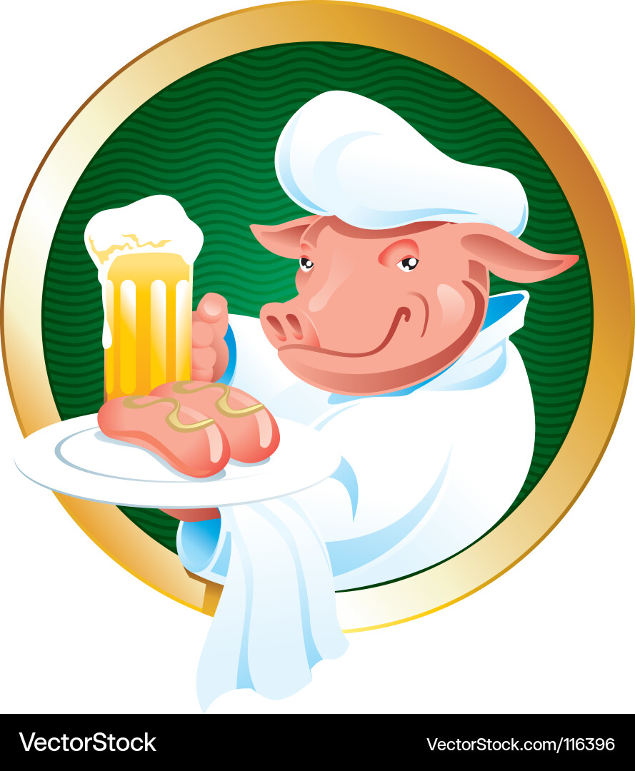 Kellner mit Bier und Sausage Vektorbild