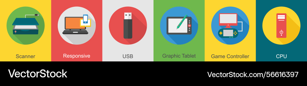 A set of 6 computer and hardware icons as scanner vector image