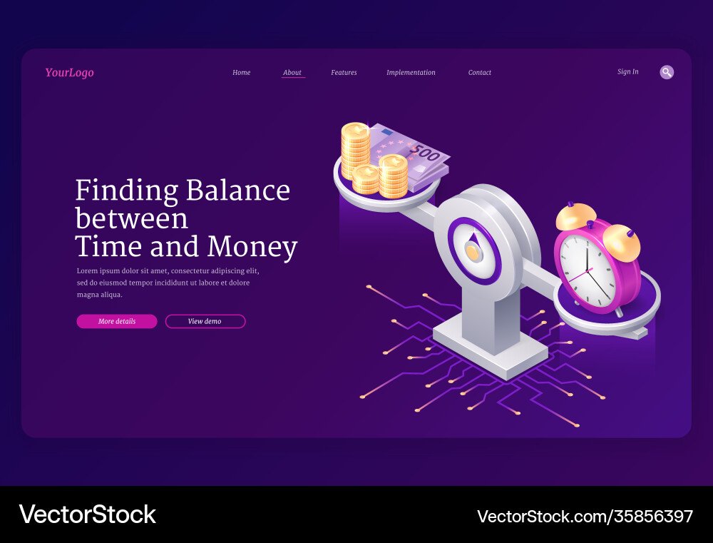 Finding balance between time and money Royalty Free Vector