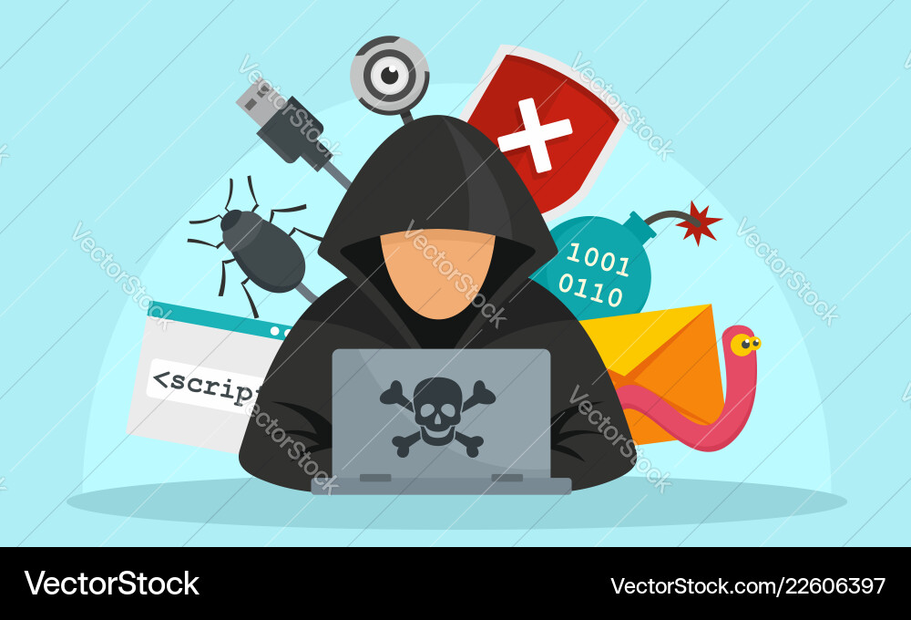 Hacker activity concept background flat style Hacker activity concept background flat style vector image