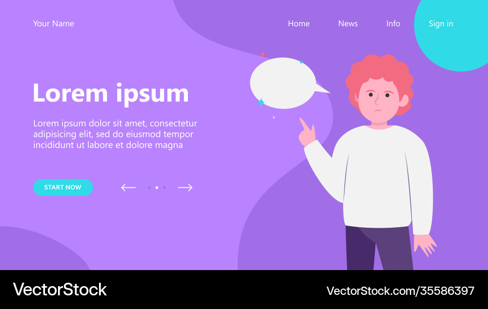 Red-haired guy pointing at empty speech bubble Red-haired guy pointing at empty speech bubble vector image