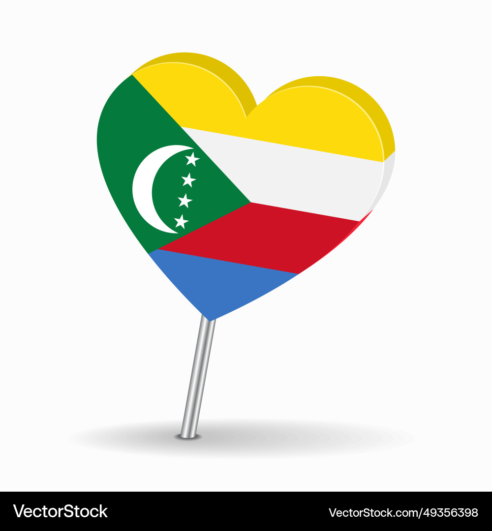 Comoros flag heart-shaped map pointer layout Comoros flag heart-shaped map pointer layout vector image
