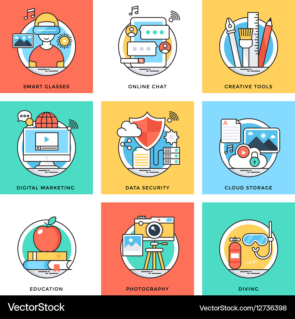Flat color line design concepts icons 1 Vector Image