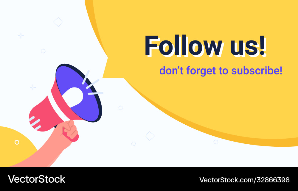 Follow us megaphone yellow bubble announcement Follow us megaphone yellow bubble announcement vector image