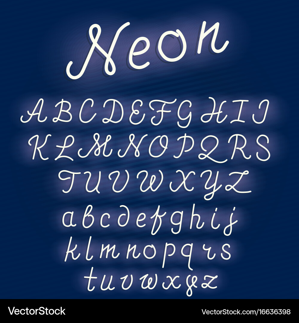 Neon Glowing Alphabet Script Font vector image
