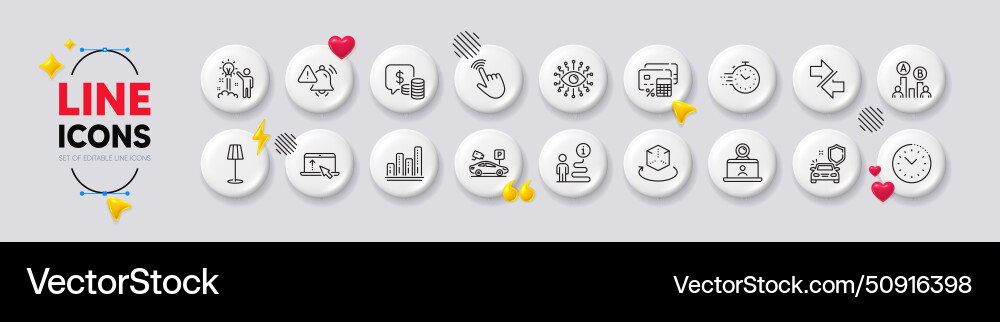 Parking security coins and timer line icons Parking security coins and timer line icons vector image