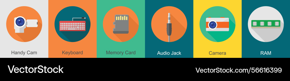A set of 6 computer and hardware icons as handy vector image