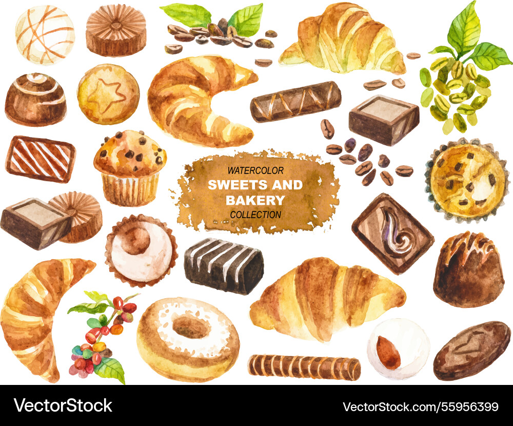 Aquarell bemalte Süßigkeiten und Bäckerei Clipart Hand Aquarell bemalte Süßigkeiten und Bäckerei Clipart Hand vektorbild
