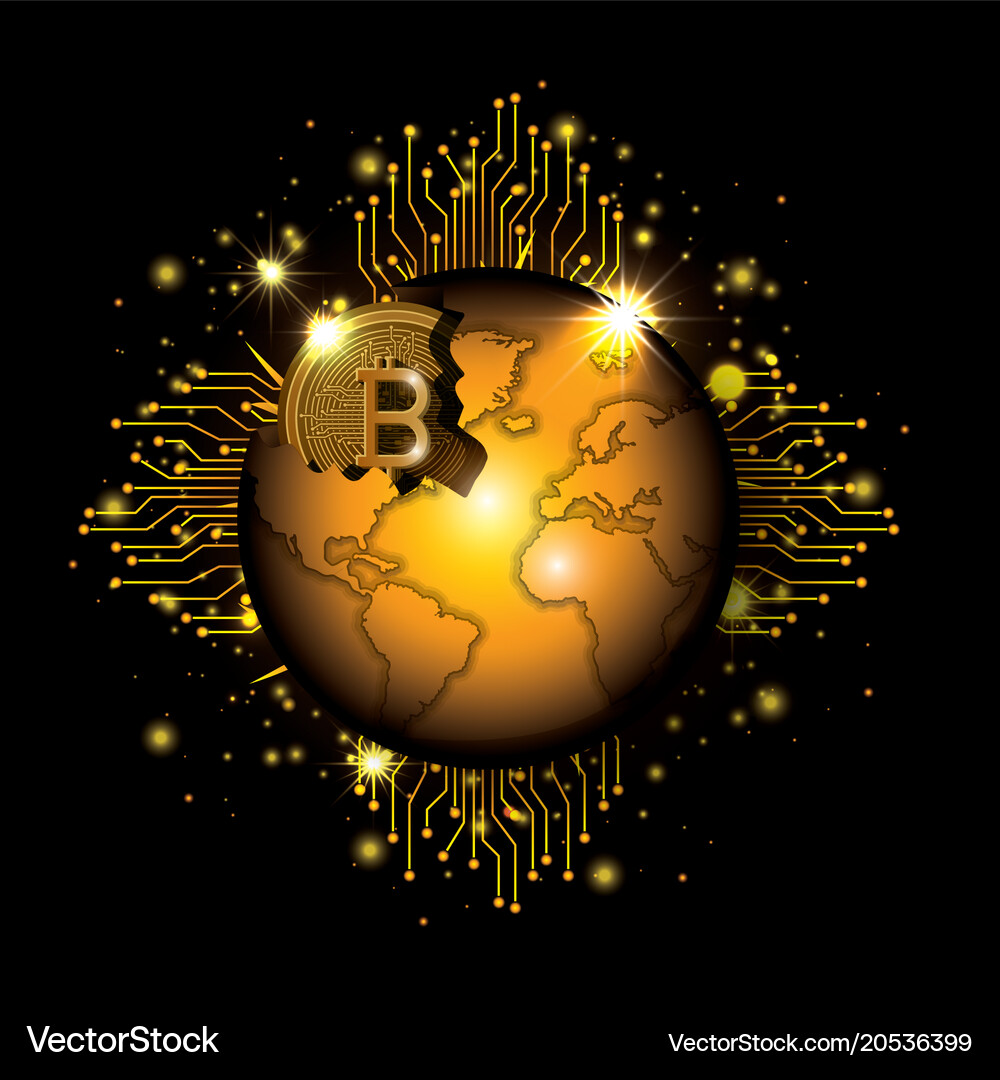 Bitcoin mining in the world planet – Royalty-Free Vector | VectorStock