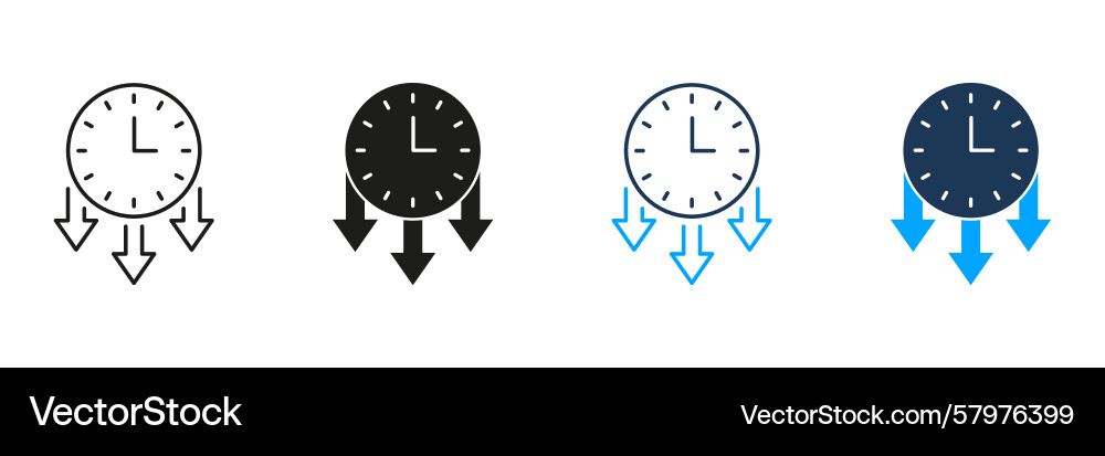 Clock with downward arrows line and solid icon set Clock with downward arrows line and solid icon set Vector Image