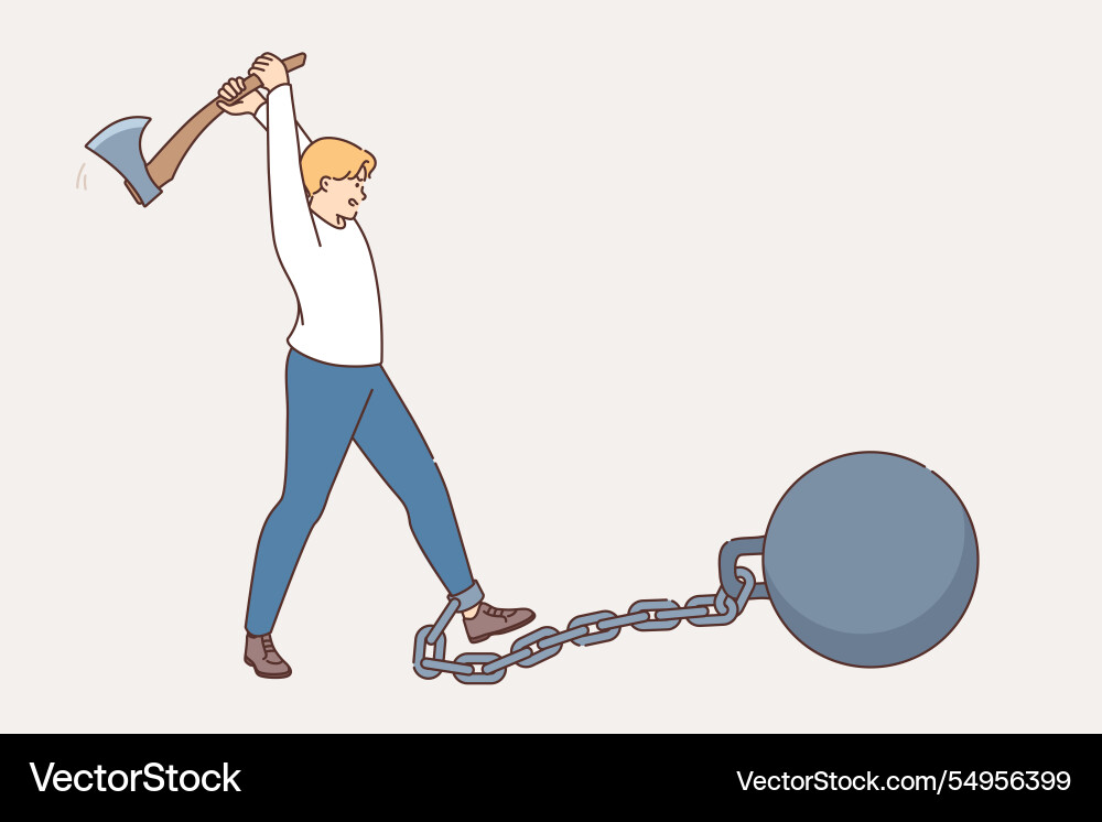 Man frees himself from shackles and burdens Man frees himself from shackles and burdens vector image
