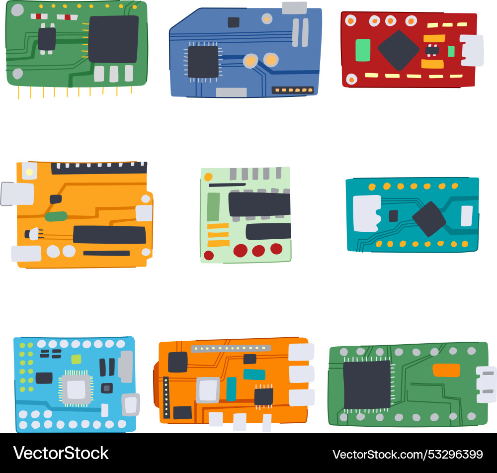Microcontroller set cartoon Microcontroller set cartoon vector image
