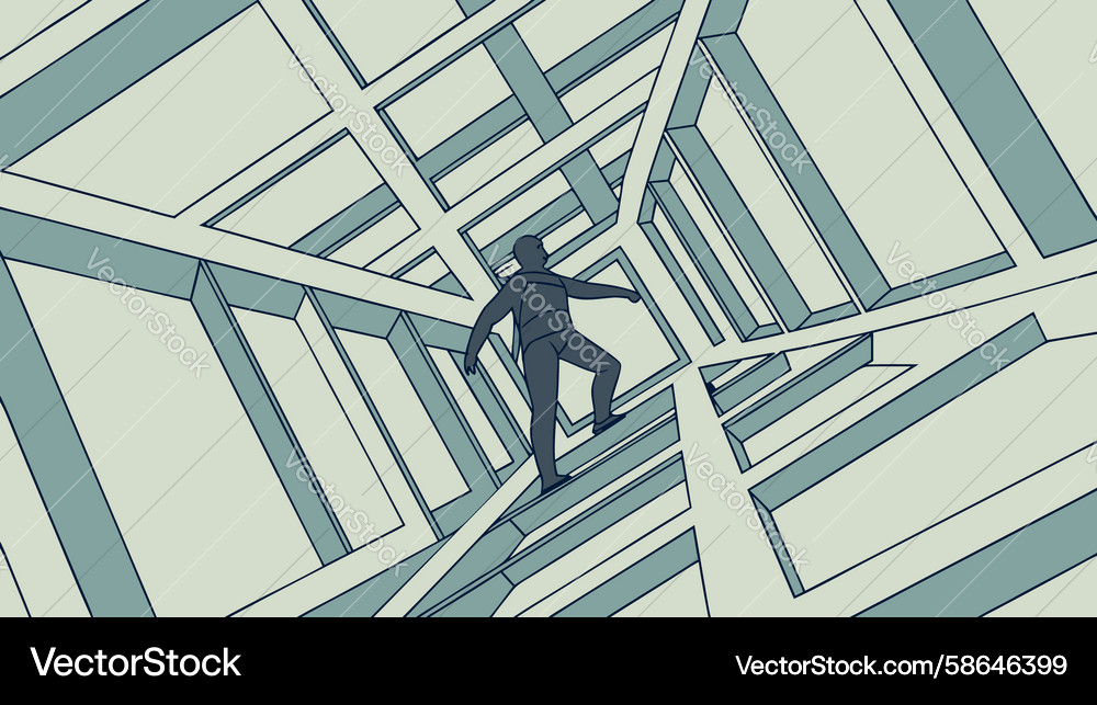 Person in abstract multi-dimensional structure Vector Image