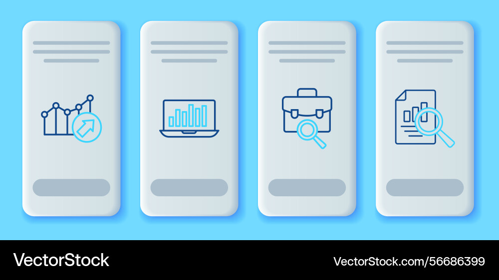 Set line laptop with graph chart work search Set line laptop with graph chart work search vector image