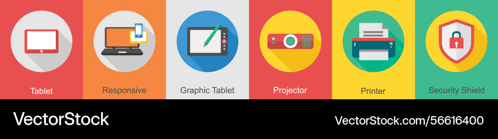 A set of 6 computer and hardware icons as tablet vector image