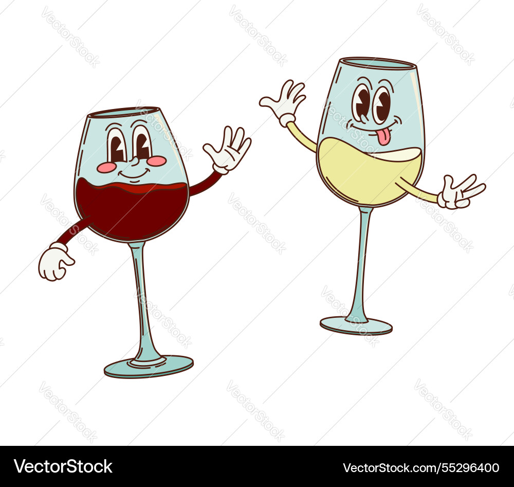 Cartoon retro groovy red or white glass characters Cartoon retro groovy red or white glass characters vector image