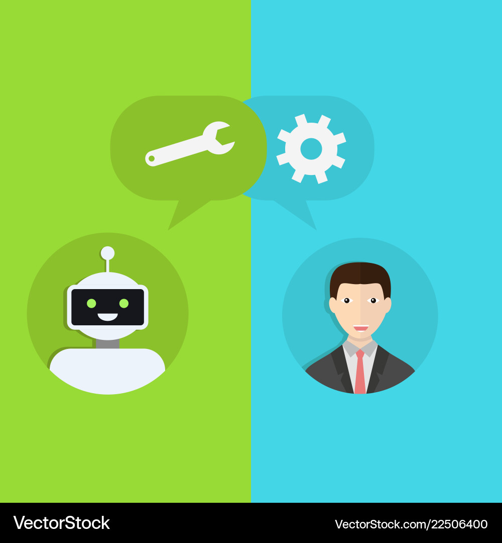 Chatbot concept man chatting with chat bot Chatbot concept man chatting with chat bot vector image