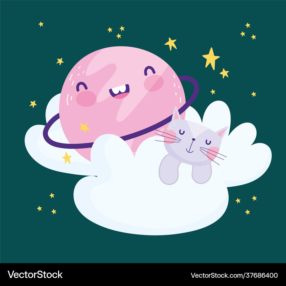 Cute cat planet cartoon – Royalty-Free Vector | VectorStock, image size:1000x1003