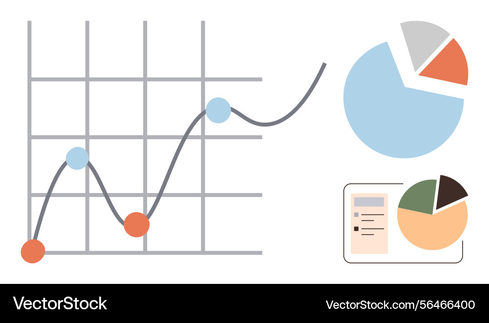 Data visualizations featuring line graph pie Data visualizations featuring line graph pie vector image
