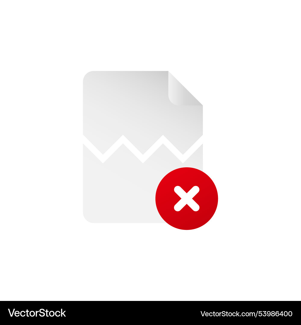 Filecorrupted file error icon failed document vector image