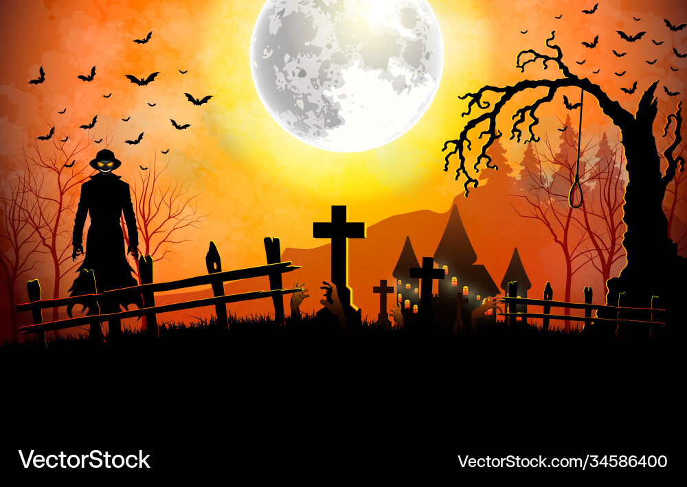 Grim Reaper in Graveyard Halloween Vector Image