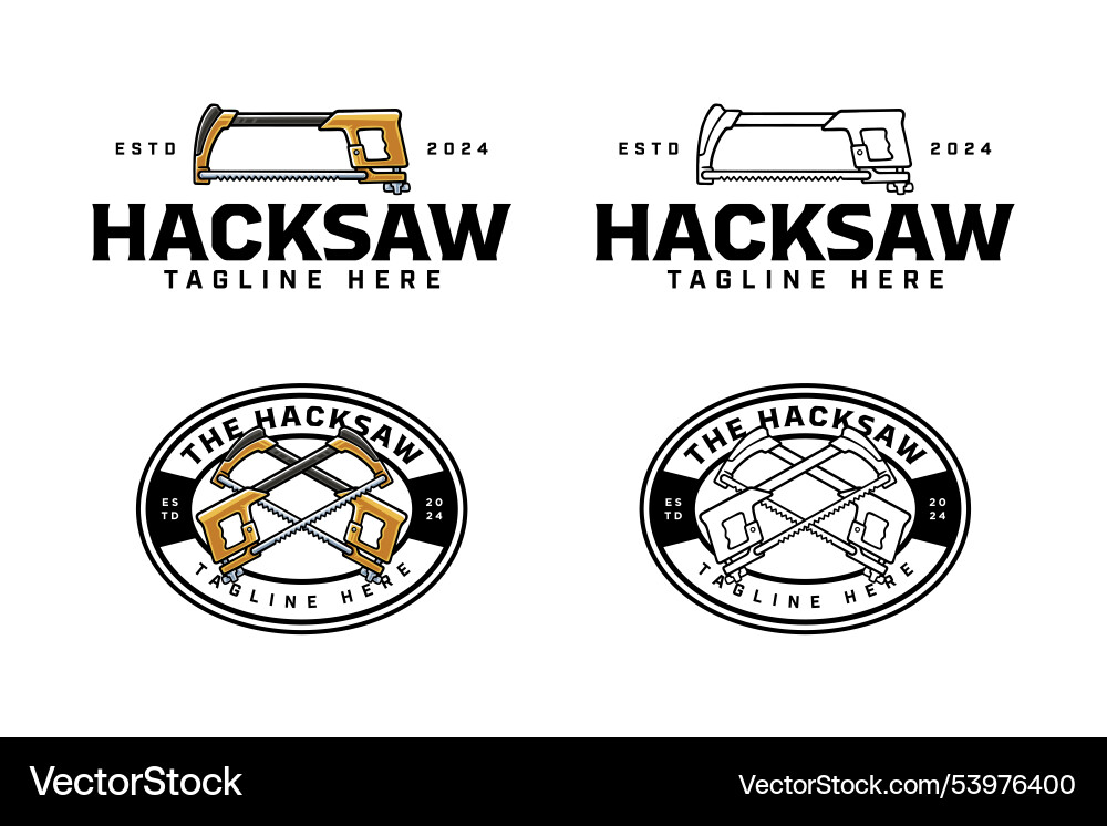 Hacksaw with handle logo design set for carpenter Vector Image