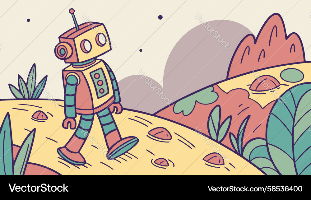Robot Exploring Nature Vector Image
