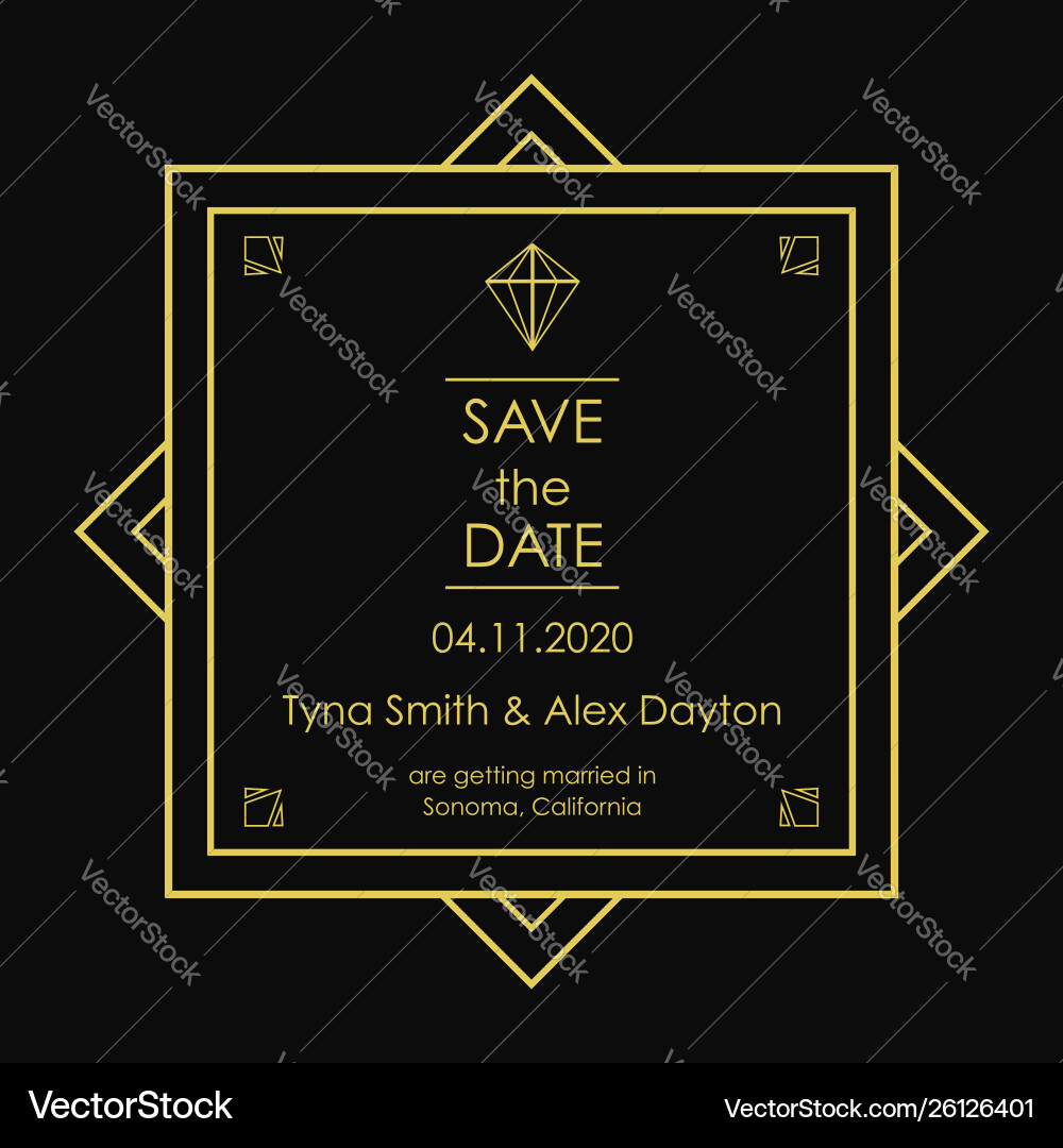 Art Deco Save the Date Card Vector Image