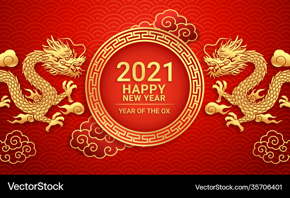 Chinese new year 2021 golden dragon on greeting Chinese new year 2021 golden dragon on greeting vector image