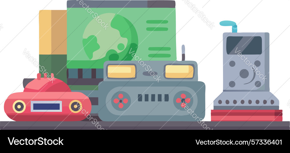 Classic computer console with green screen design Classic computer console with green screen design vector image